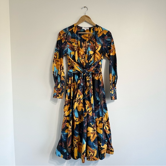 Marissa Webb Lily Floral Shirtdress long sleeve poplin cotton v-neck midi - Picture 2 of 13